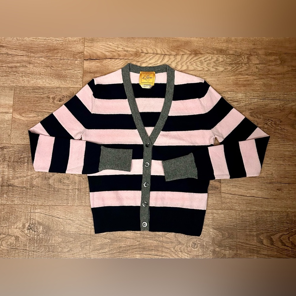 New! Le Lion Striped V-Neck Wool Cardigan XS